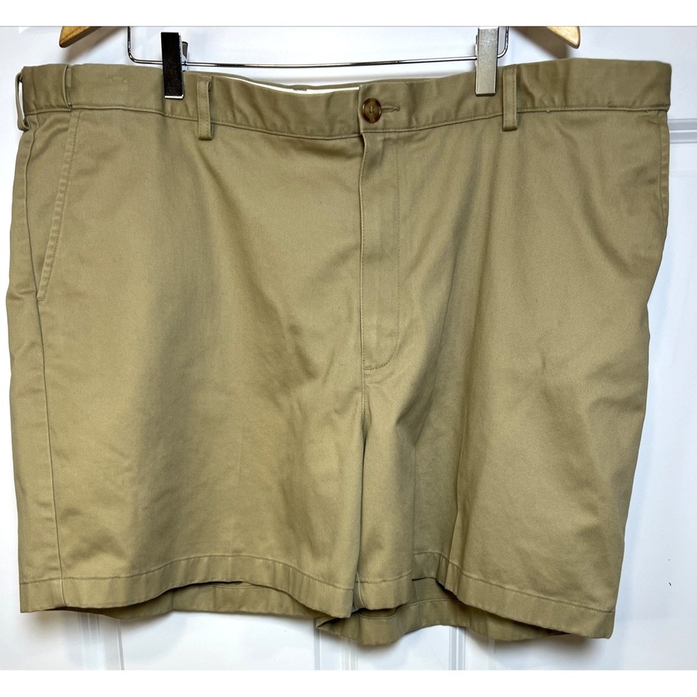 LL Bean Chino Shorts Mens 44 Khaki Flat Front Comfort Elastic Waist Preppy 3XL - Picture 2 of 13